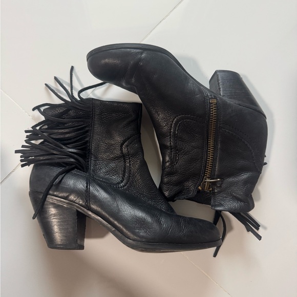 Sam Edelman Black Fringe Heeled Boots - Picture 1 of 4